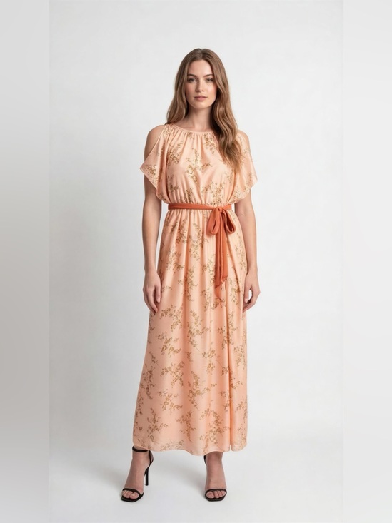 Dresses & Skirts - 🌼Vintage 70s Peach Floral Maxi Dress w/ Belt Romantic Prairie Boho Goddess